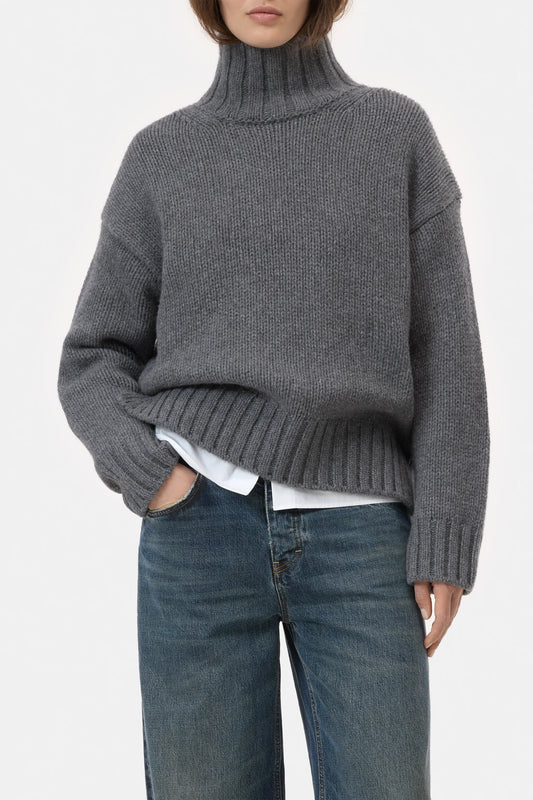 Closed Pure Wool Roll Neck Pullover Dark Grey Melange