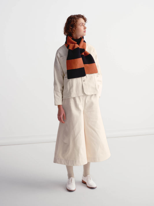 Jo Gordon Broad Stripe Garter Stitch Scarf Black&Iron Oxide