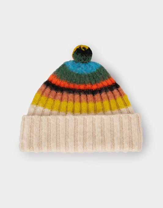 Jo Gordon Brushed Multicolor Pompom Hat Oatmeal