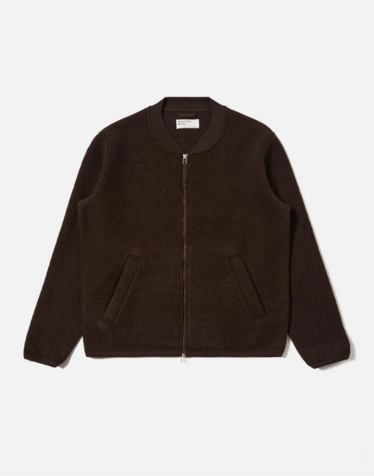 Universal Works Brown Wool Fleece Zip Bomber