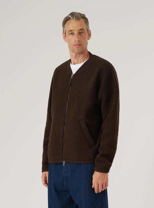 Universal Works Brown Wool Fleece Zip Bomber