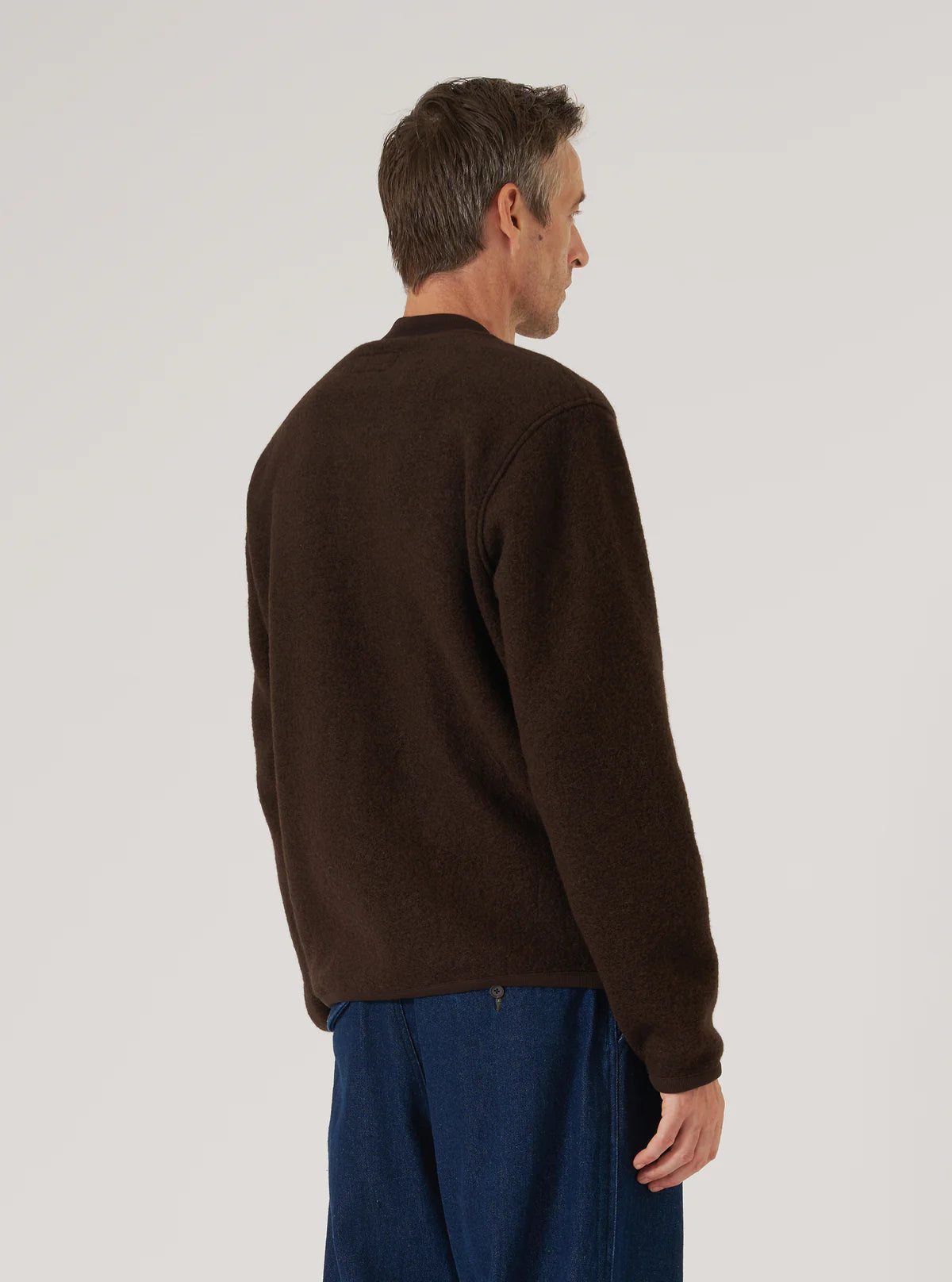 Universal Works Brown Wool Fleece Zip Bomber