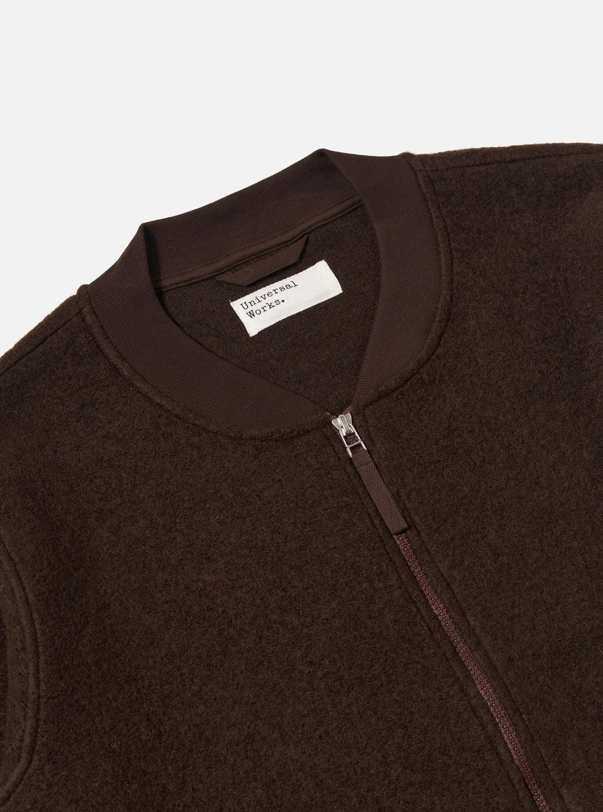 Universal Works Brown Wool Fleece Zip Bomber