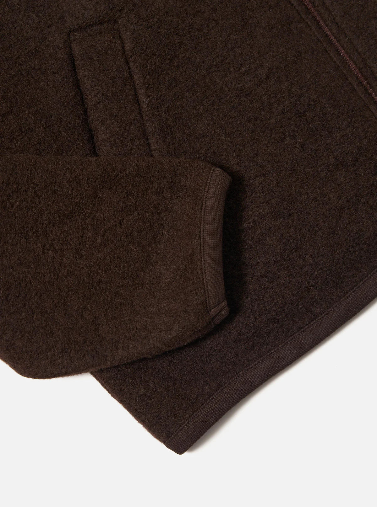 Universal Works Brown Wool Fleece Zip Bomber