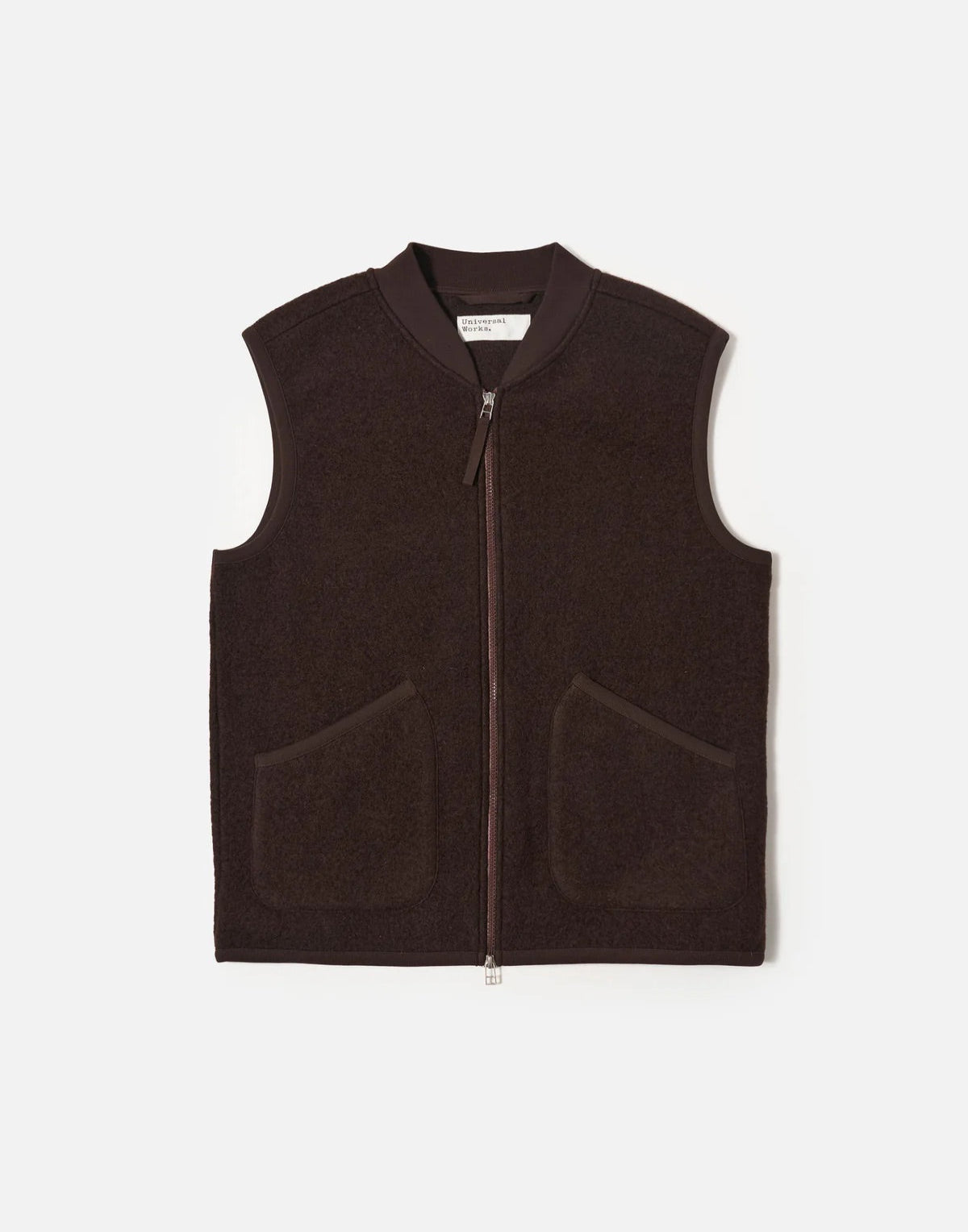 Universal Works Brown Wool Fleece Zip Waistcoat