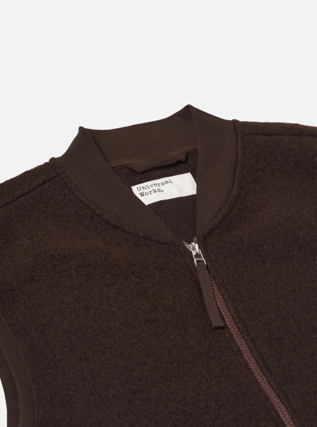 Universal Works Brown Wool Fleece Zip Waistcoat