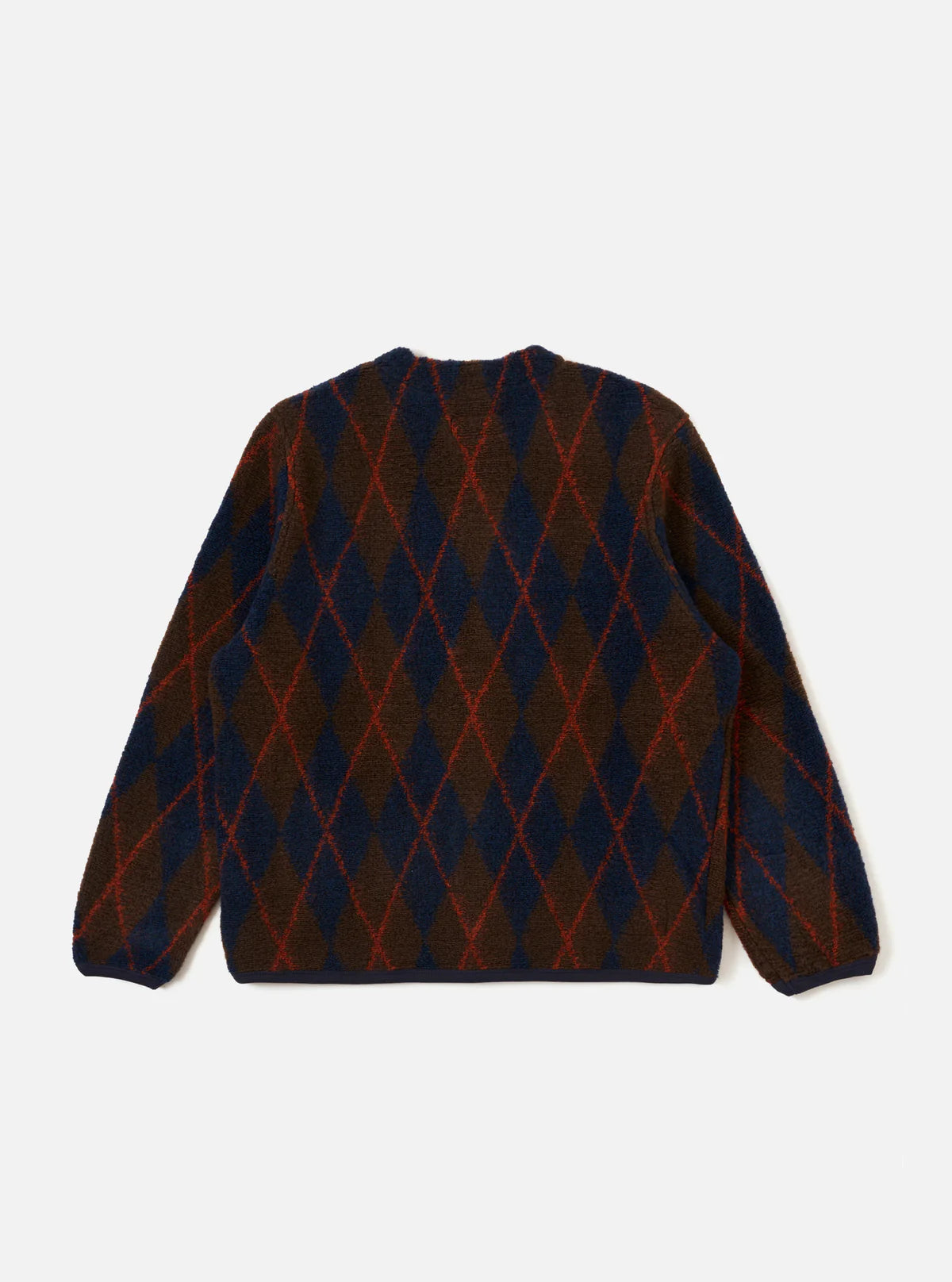 Universal Works Brown/Navy Argyll Fleece Cardigan