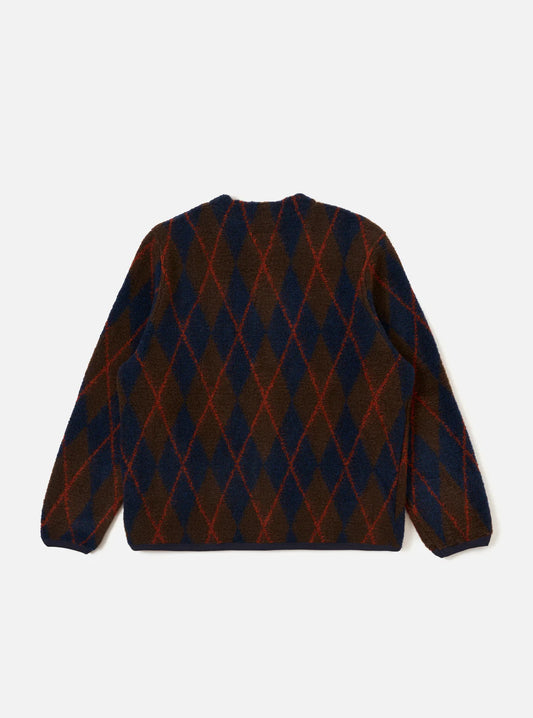 Universal Works Brown/Navy Argyll Fleece Cardigan