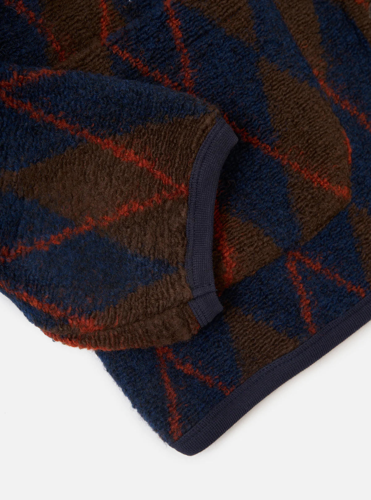 Universal Works Brown/Navy Argyll Fleece Cardigan