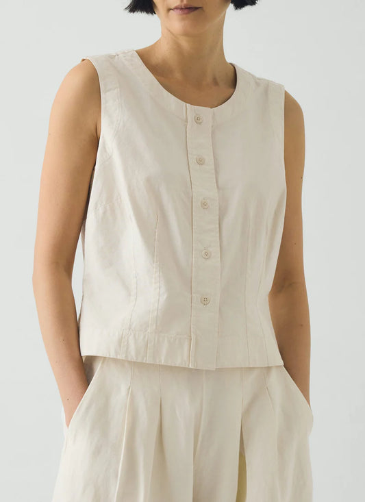 Toast Cotton Linen Poplin Sleeveless Top Ecru