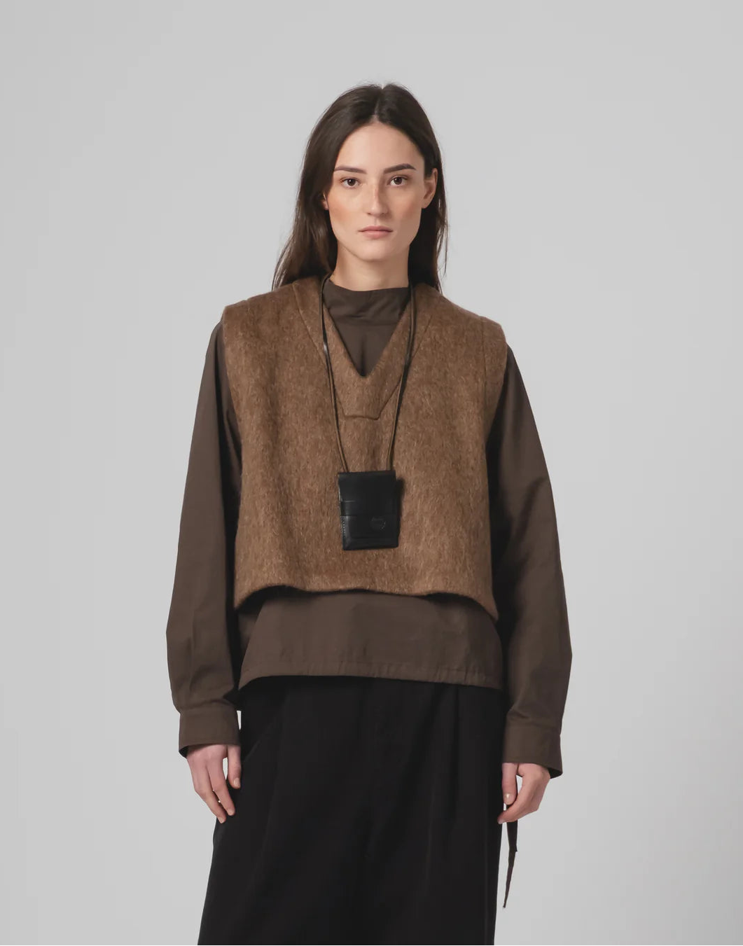 Girls Of Dust Vee Vest Mohair Fleece Java Brown