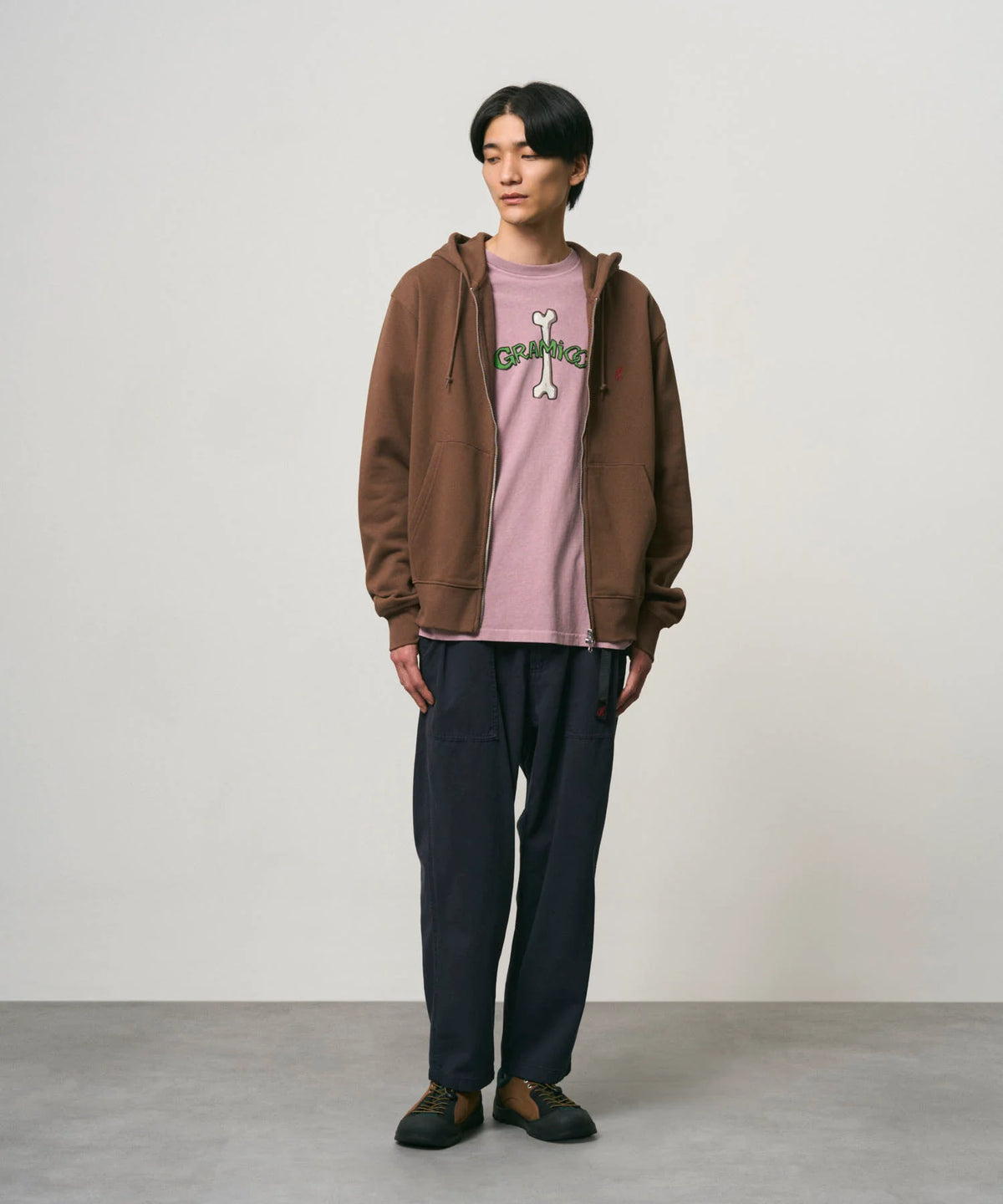 Gramicci One Point Zip Hooded Sweatshirt Brown