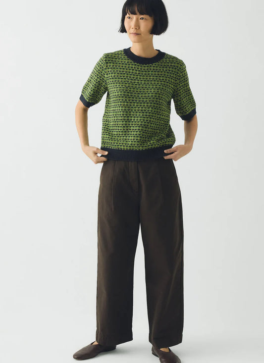 Toast Jacquard Knitted Cotton Top Green