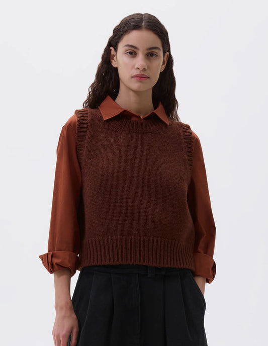 MHL. Chunky Crew Neck Slipover British Merino Rust Brown