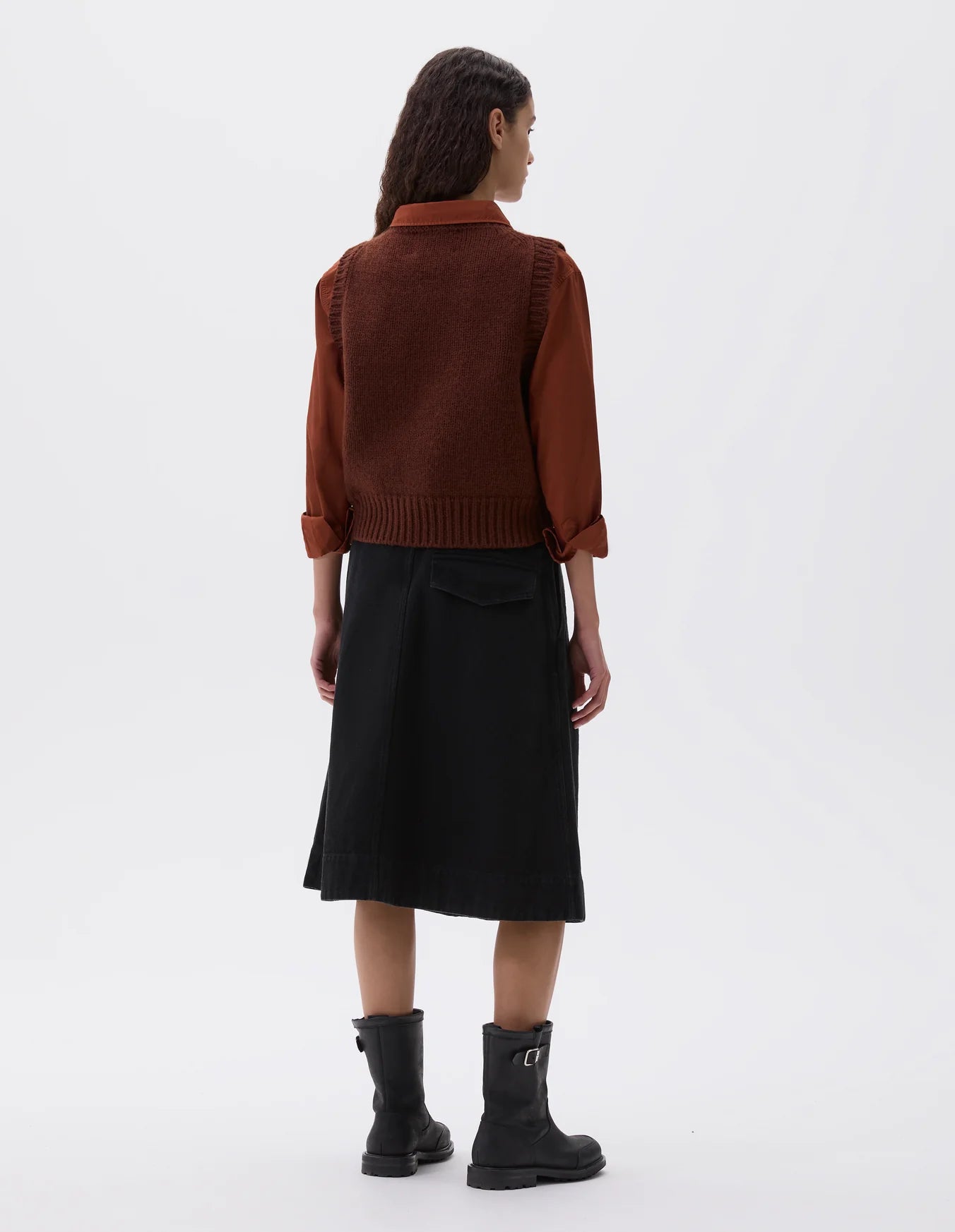 MHL. Chunky Crew Neck Slipover British Merino Rust Brown