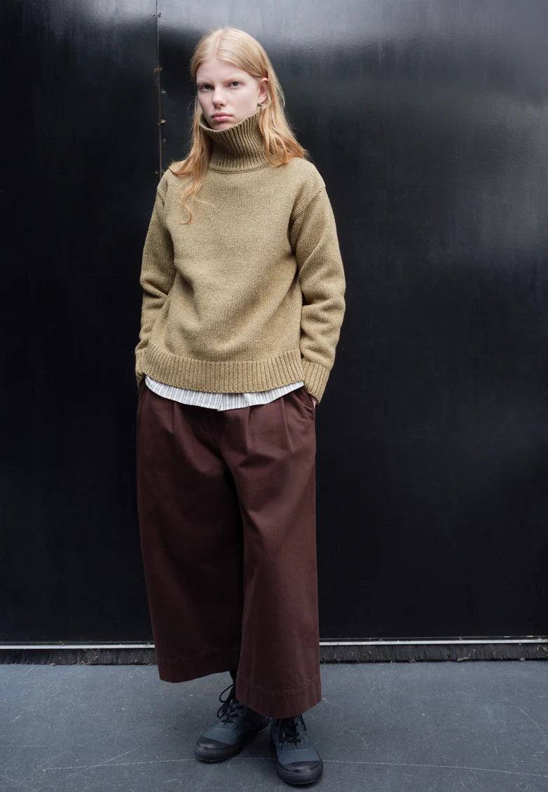 MHL. Chunky High Neck Sweater Wool Cotton Asparagus