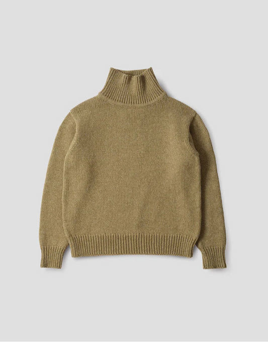 MHL. Chunky High Neck Sweater Wool Cotton Asparagus