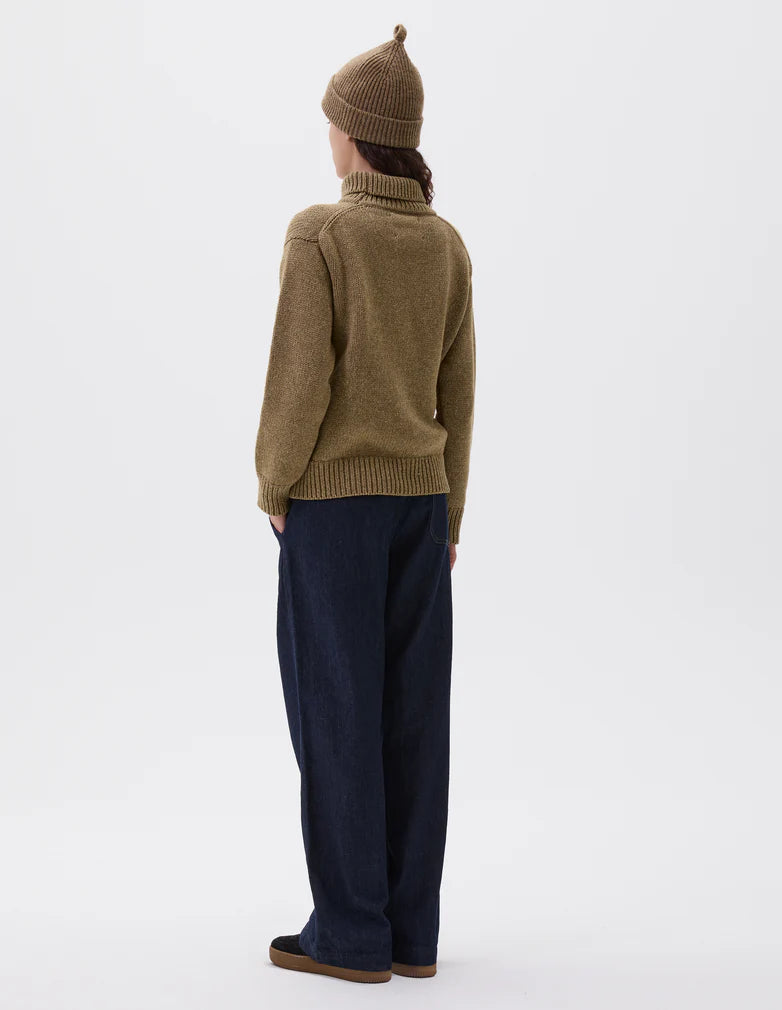 MHL. Chunky High Neck Sweater Wool Cotton Asparagus