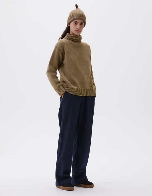 MHL. Chunky High Neck Sweater Wool Cotton Asparagus