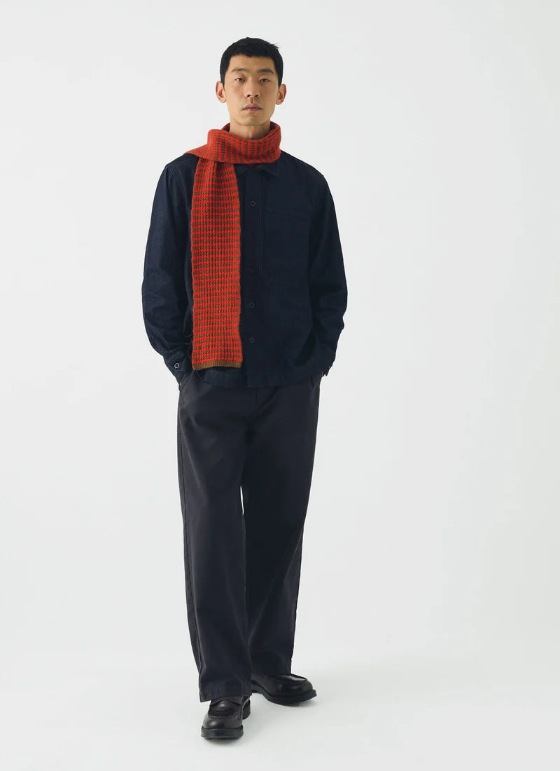 Toast Micro Cable Striped Wool Scarf Red/Pecan