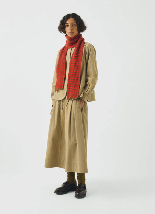 Toast Micro Cable Striped Wool Scarf Red/Pecan