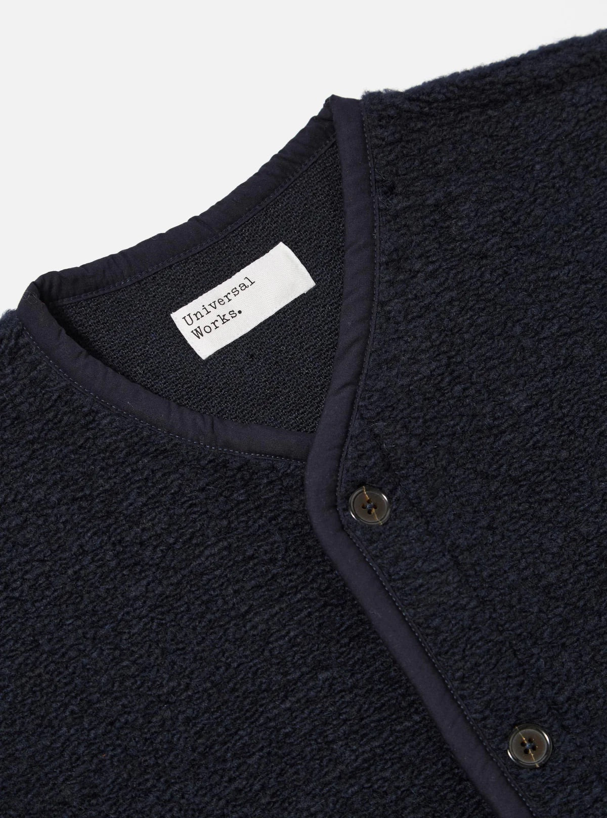 Universal Works Navy Alvar Fleece Lancaster Gilet