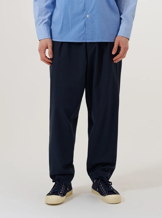Universal Works Navy Valencia Cotton Pleated Track Pant