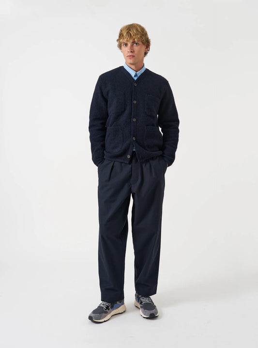 Universal Works Navy Wool Fleece Cardigan