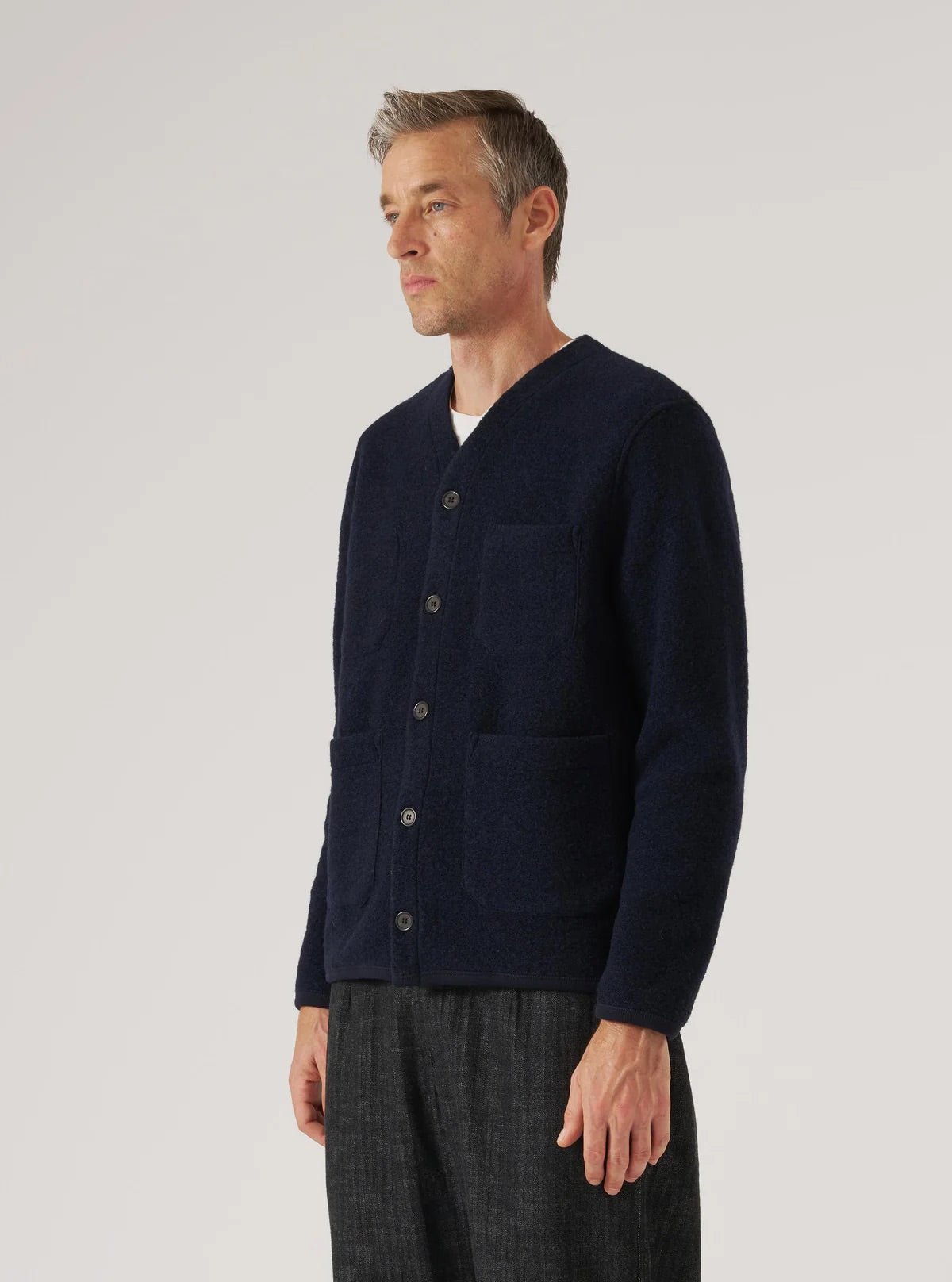 Universal Works Navy Wool Fleece Cardigan