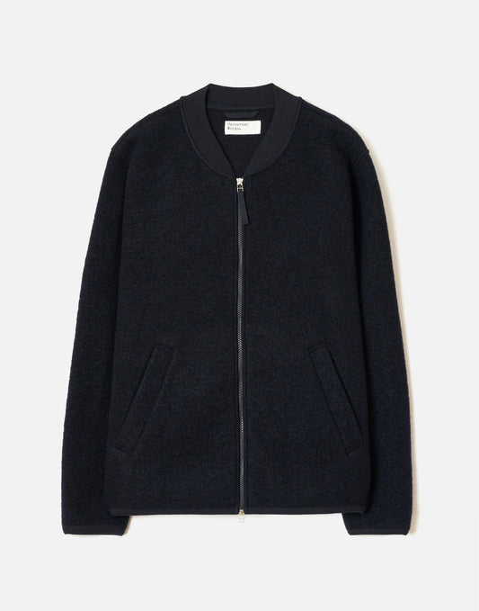 Universal Works Navy Wool Fleece Zip Bomber Jacket