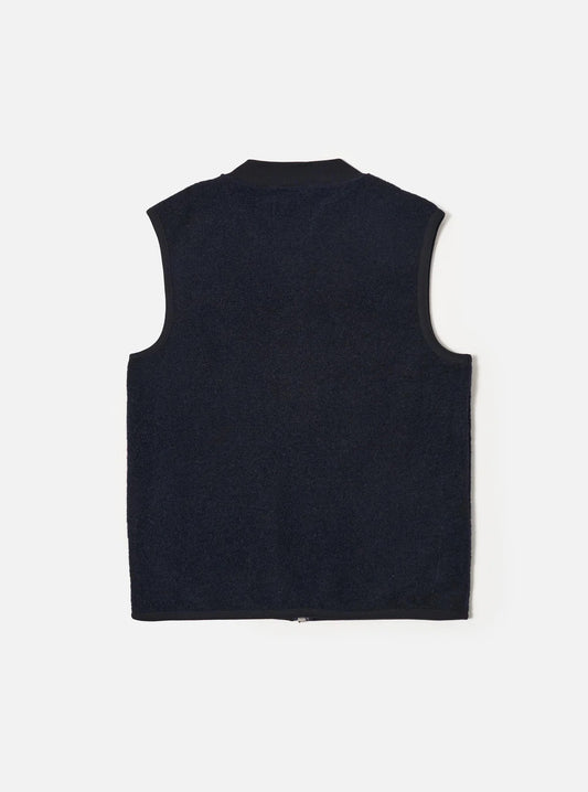 Universal Works Navy Wool Fleece Zip Waistcoat