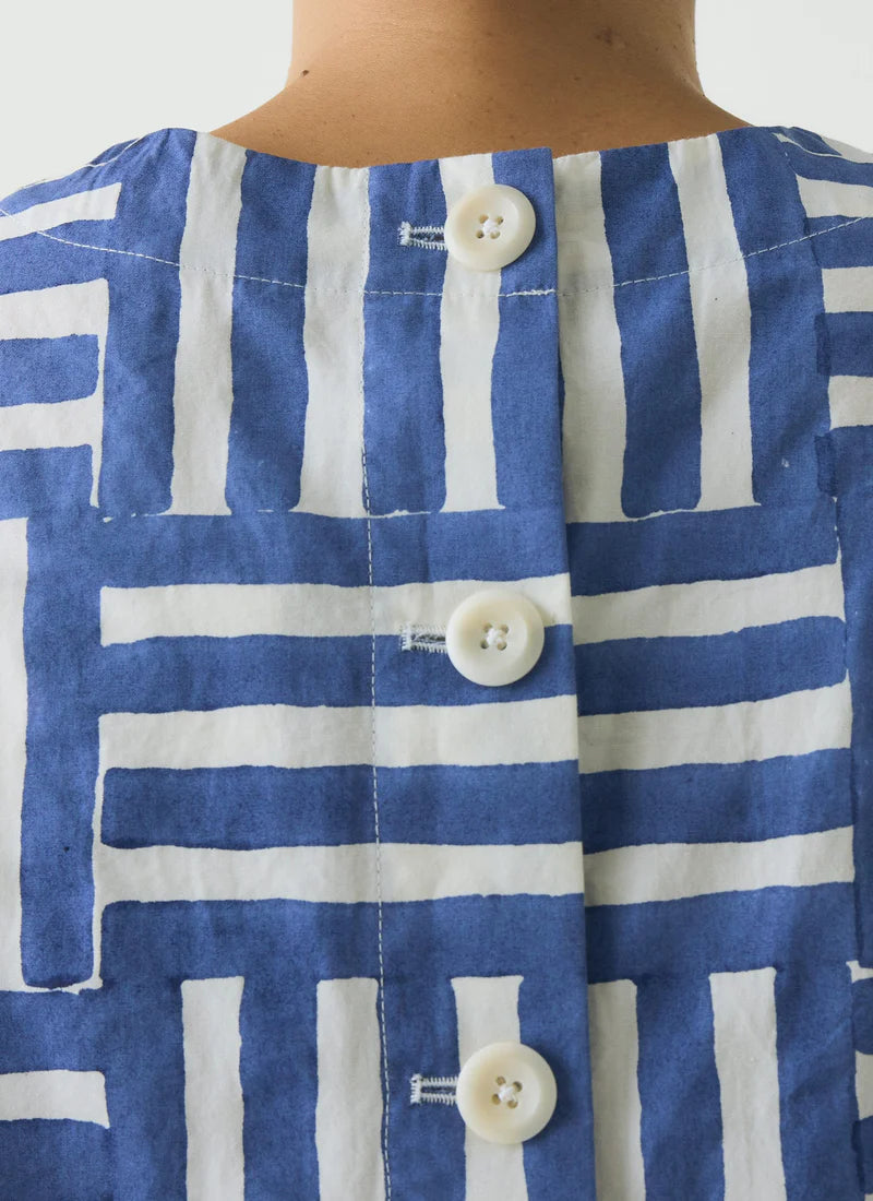 Toast Patchwork Stripe Block Print Top Deep Cornflower