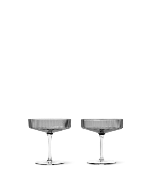 Ferm Living Ripple Champagne Saucers (set of 2) Smoked Grey
