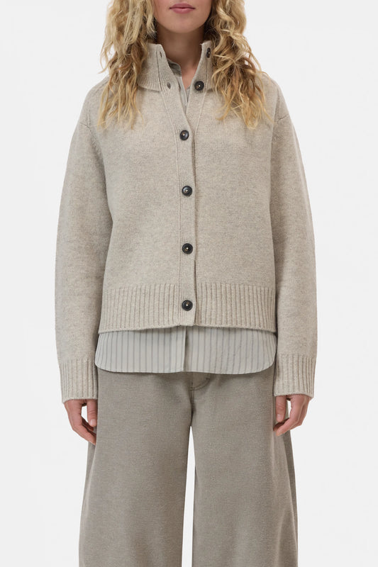 Closed Rollneck Merino Cardigan Silt Grey