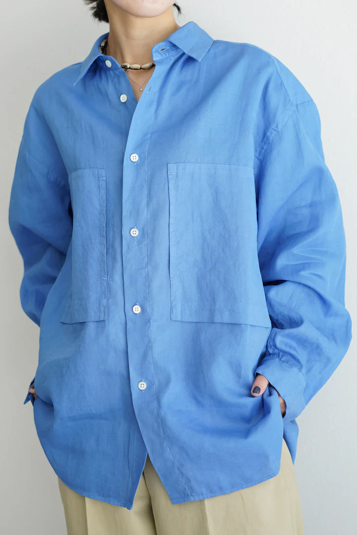 Still By Hand Loose Double Pocket Shirt Sky Blue