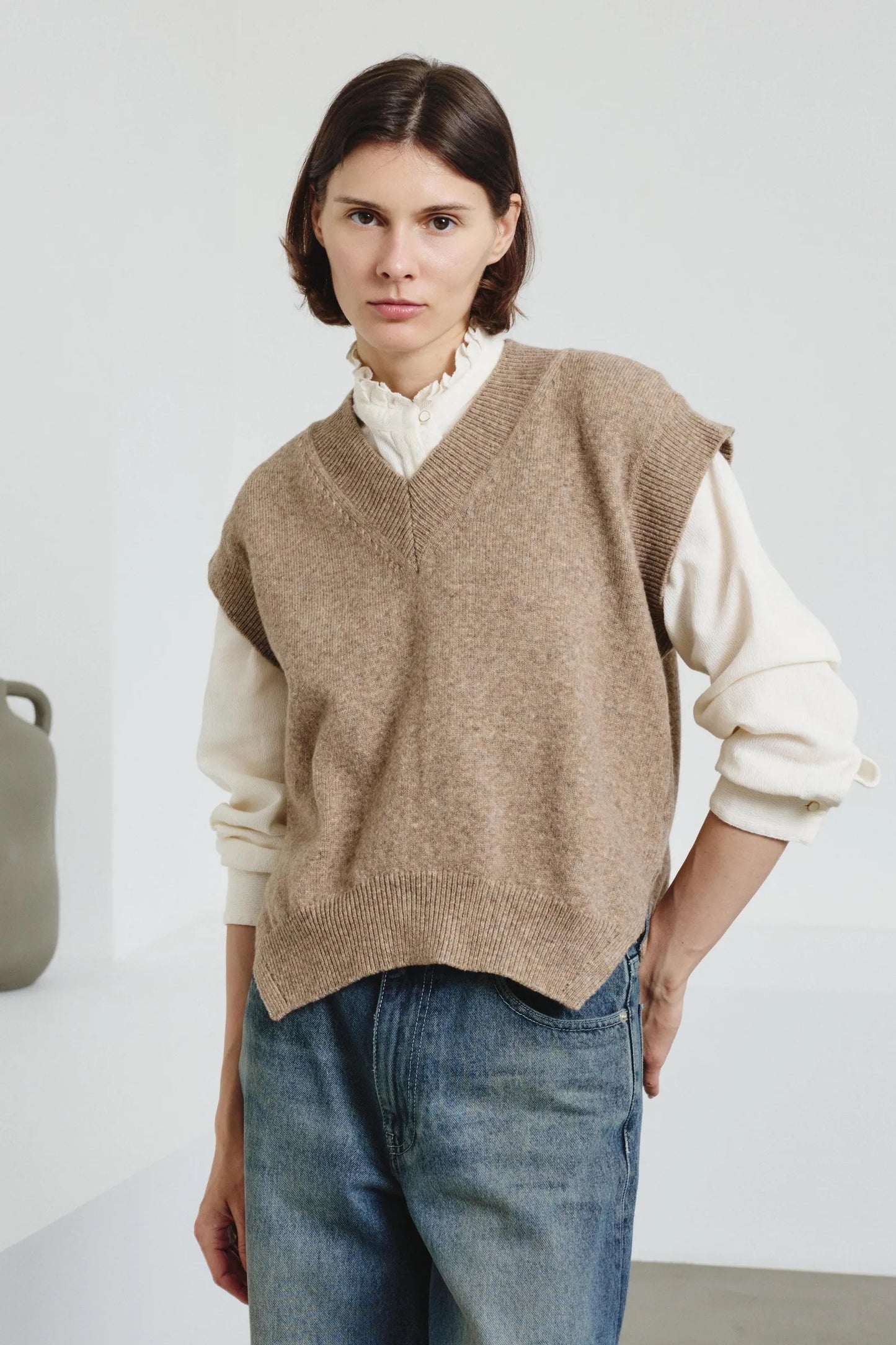Pomandère Vest in Felted Merino Wool Dove Grey