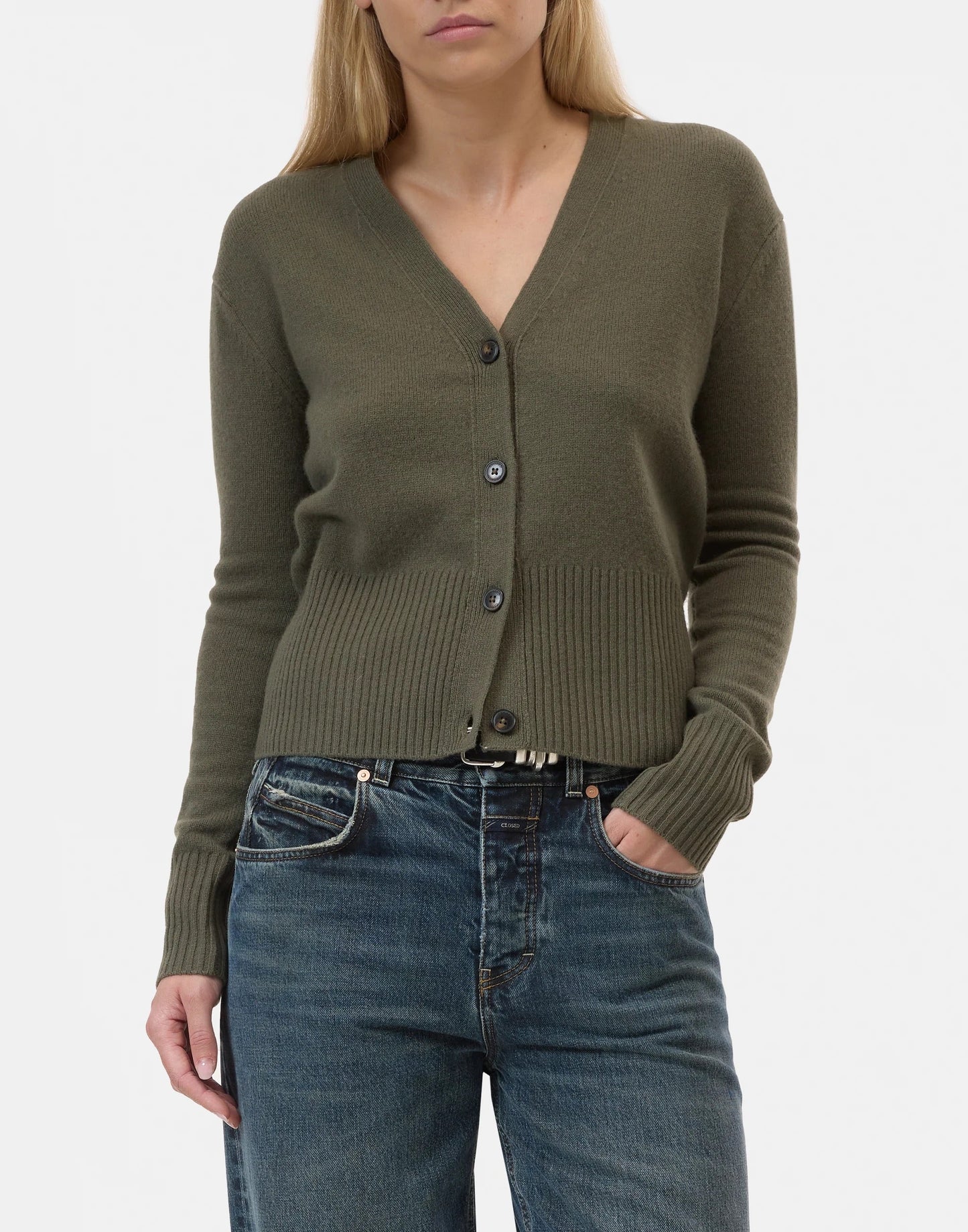 Closed Wool Cardigan Forest Green