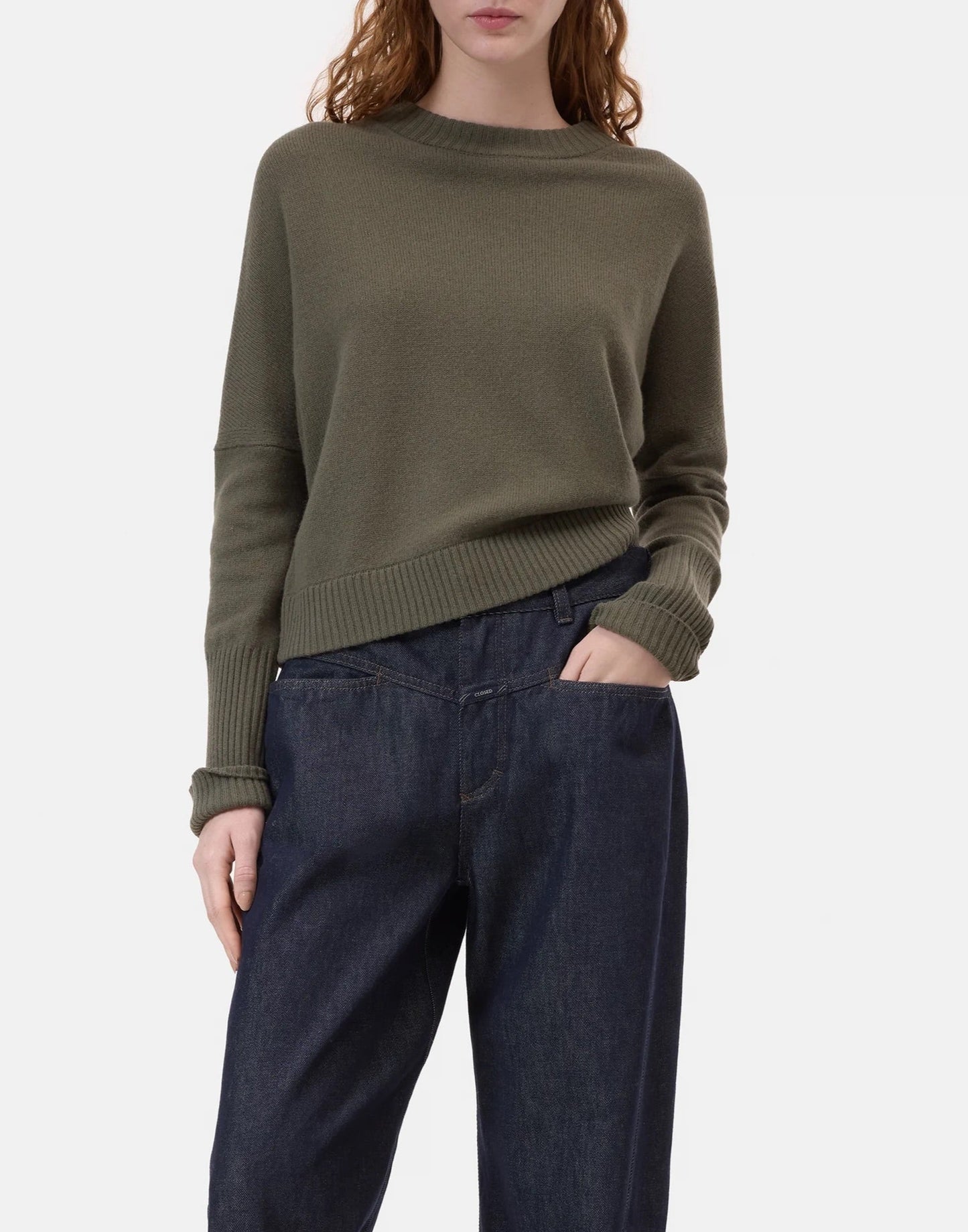 Closed Wool Round Neck Jumper Forest Green