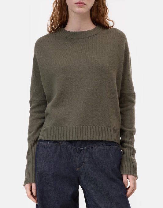 Closed Wool Round Neck Jumper Forest Green