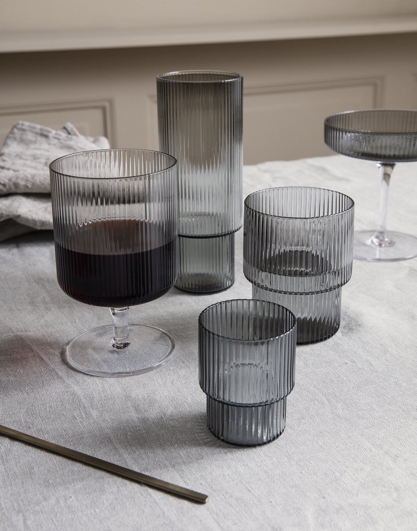 Ferm Living Ripple Glasses (Set of 4) Smoked Grey