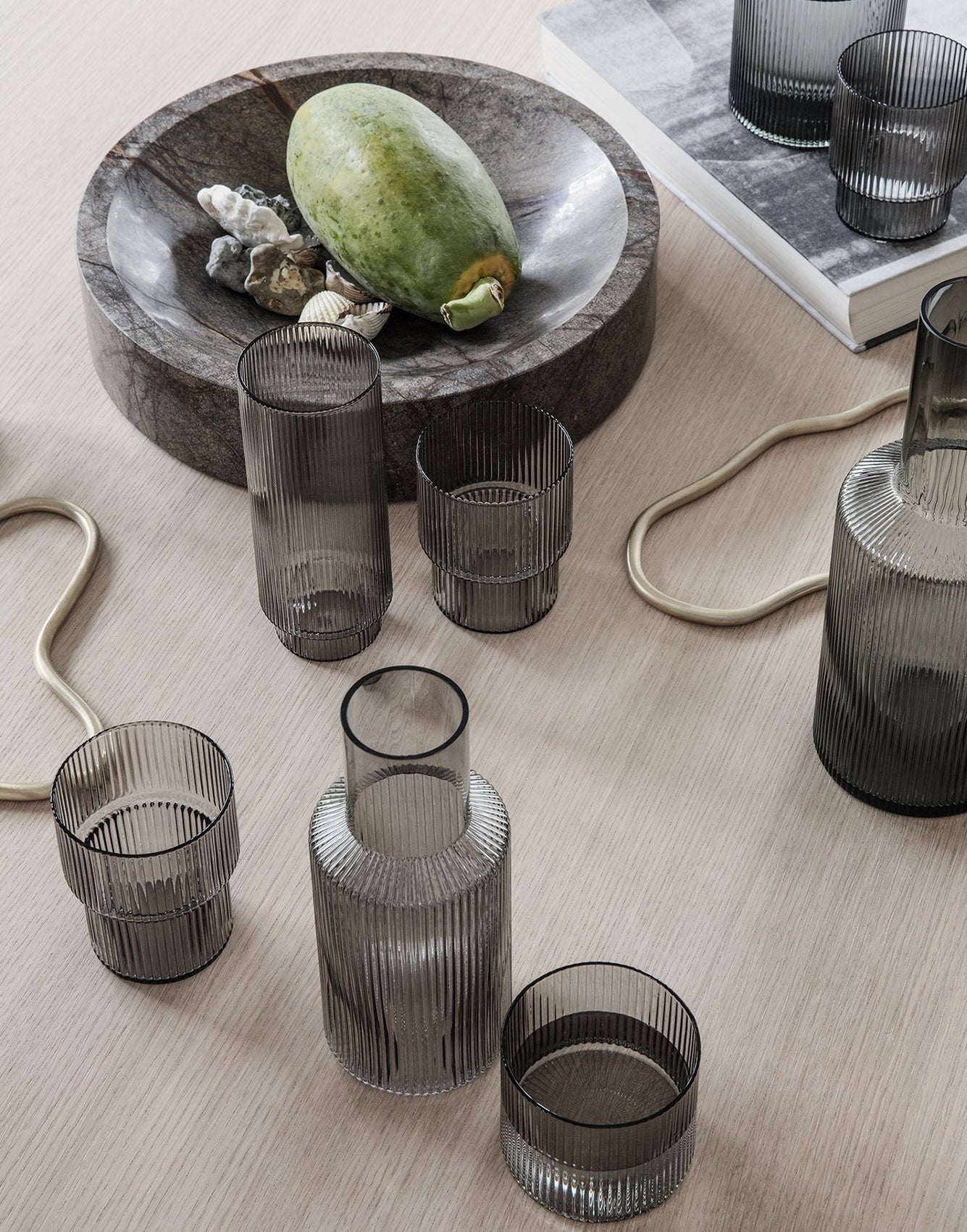 Ferm Living Ripple Glasses (Set of 4) Smoked Grey