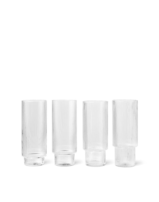 Ferm Living Ripple Long Drink Glasses (Set of 4) Clear