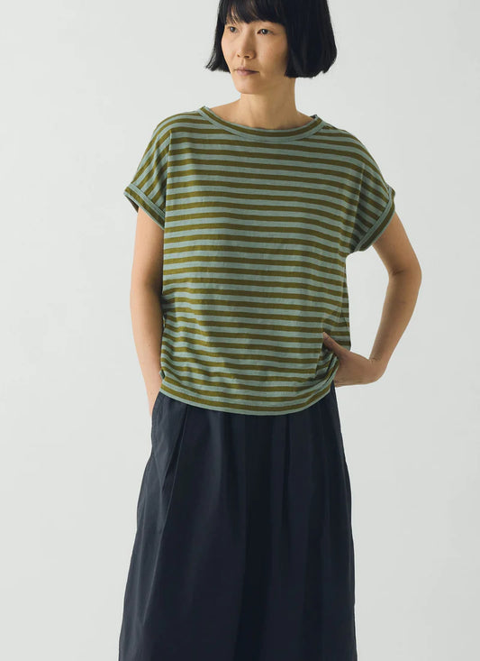 Toast Alda Stripe Cotton Easy Tee Juniper Berry