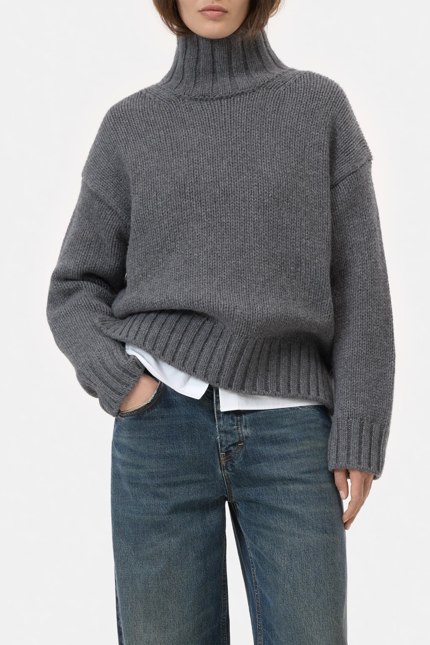 Closed Pure Wool Roll Neck Pullover Dark Grey Melange