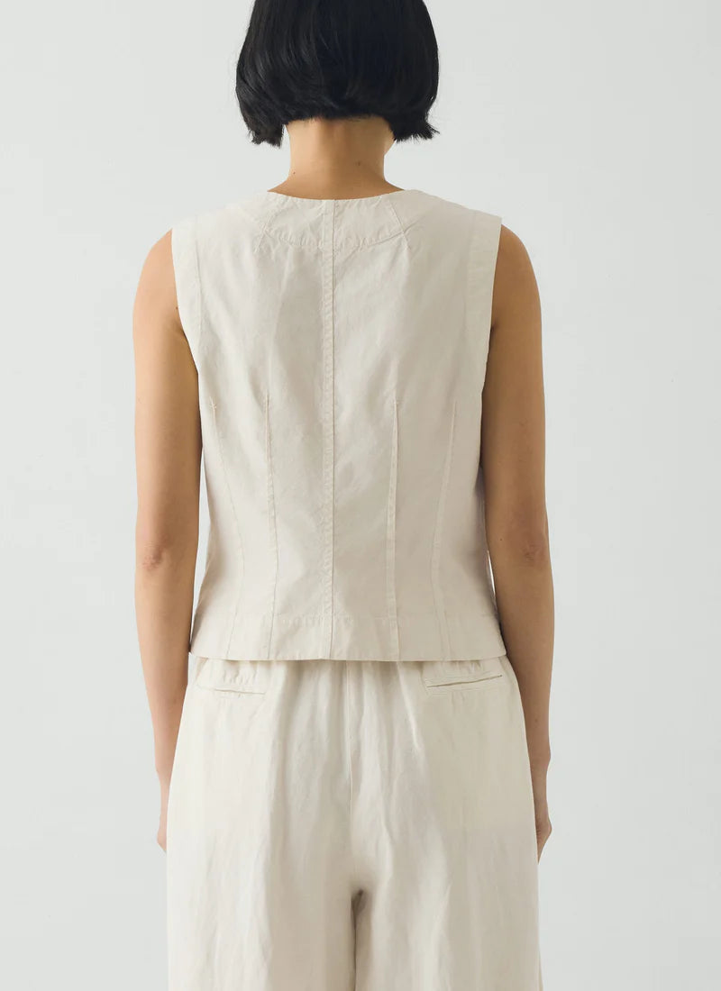 Toast Cotton Linen Poplin Sleeveless Top Ecru