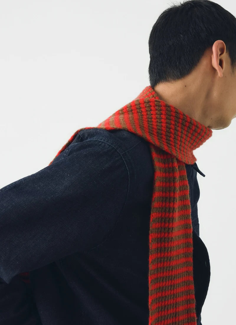 Toast Micro Cable Striped Wool Scarf Red/Pecan