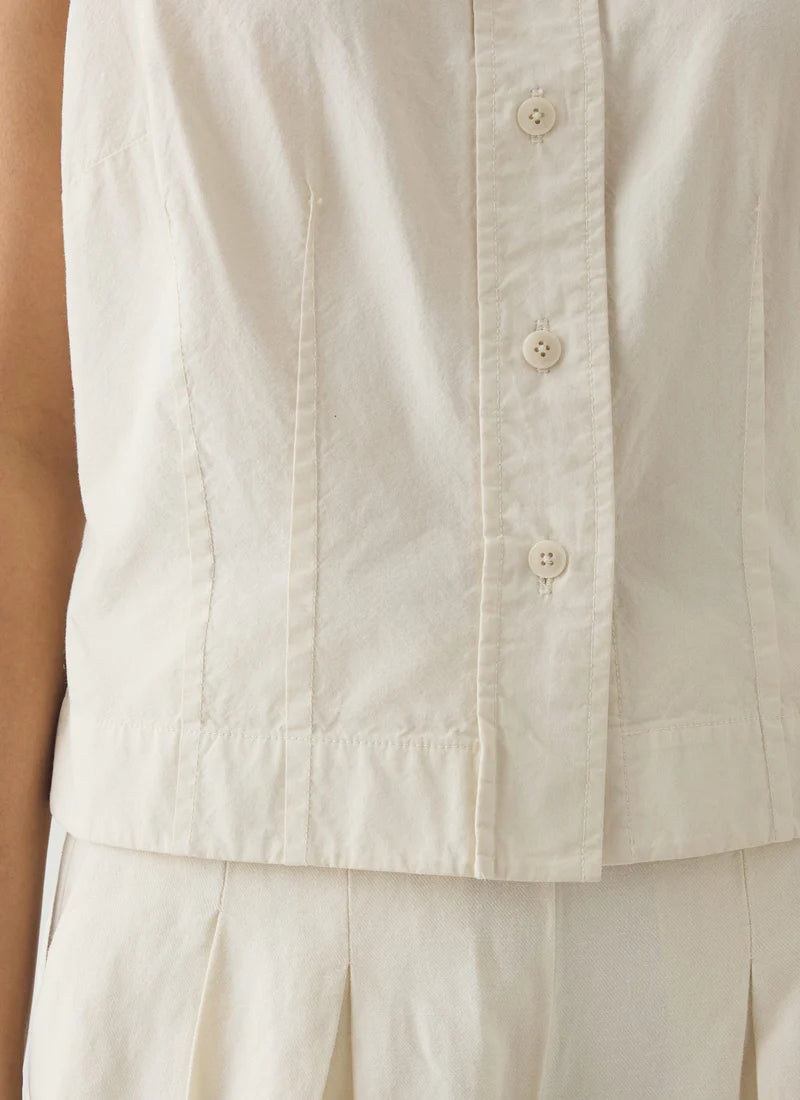 Toast Cotton Linen Poplin Sleeveless Top Ecru