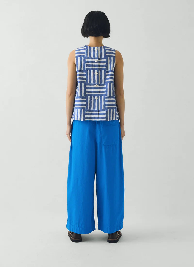 Toast Patchwork Stripe Block Print Top Deep Cornflower
