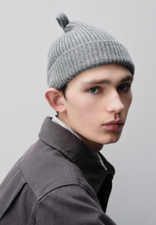 MHL. Simple Ribbed Beanie British Wool School Grey