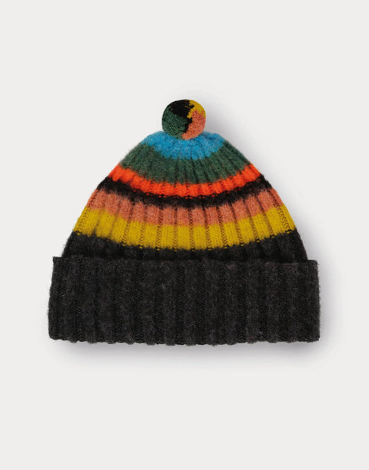 Jo Gordon Brushed Multicolor Pompom Hat Black